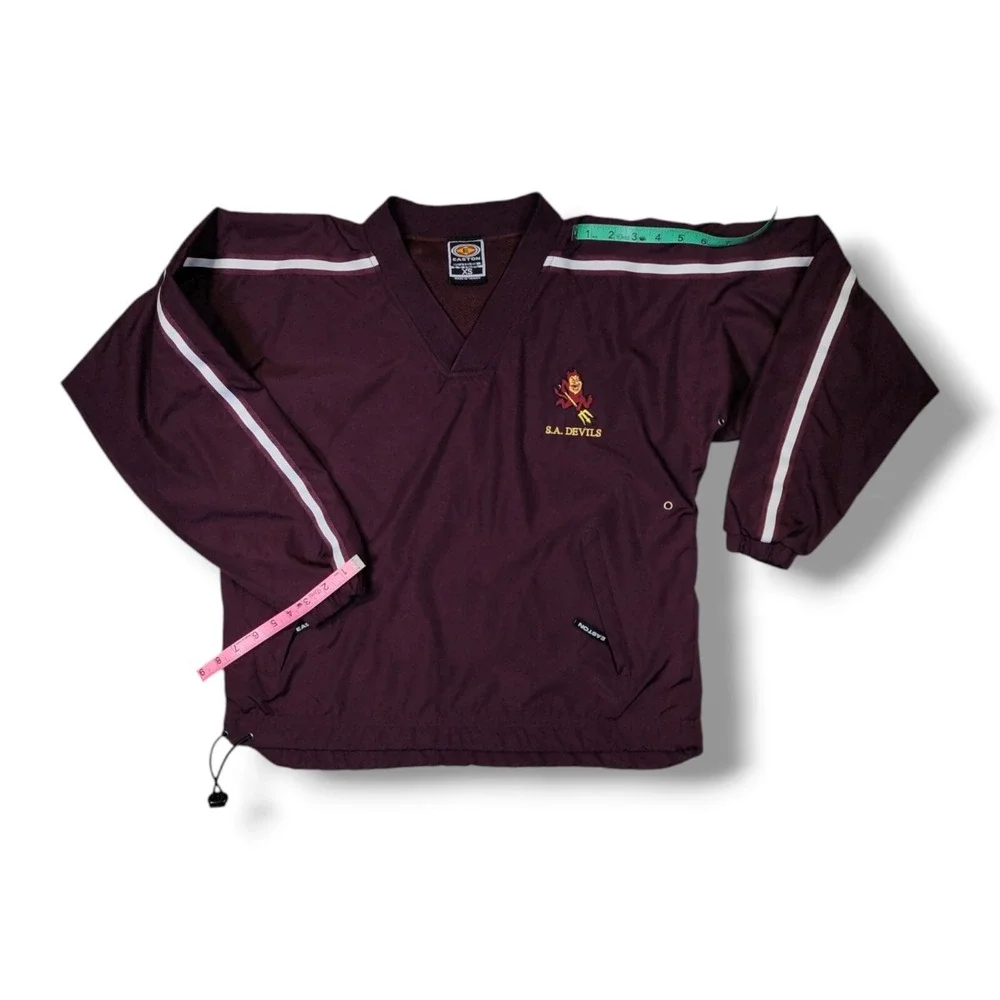 VTG Easton‎ S.A. Devils Pullover Vented Mesh Lined Maroon Windbreaker Size XS
